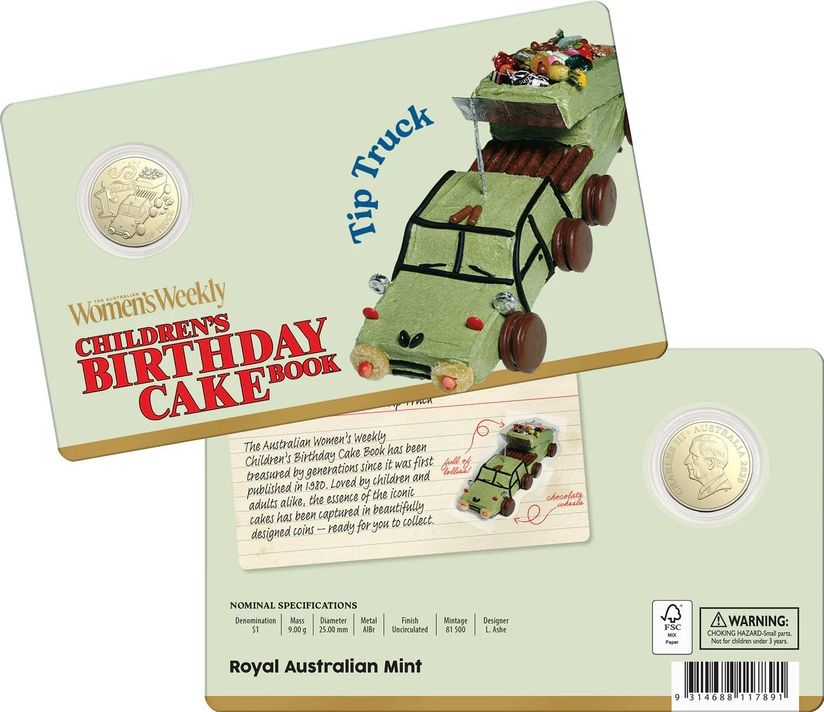 AWW Birthday Cake Tip Truck 2025 $1 Uncirculated Coin in Card AWW Birthday Cake Tip Truck 2025 $1 Uncirculated Coin in Card